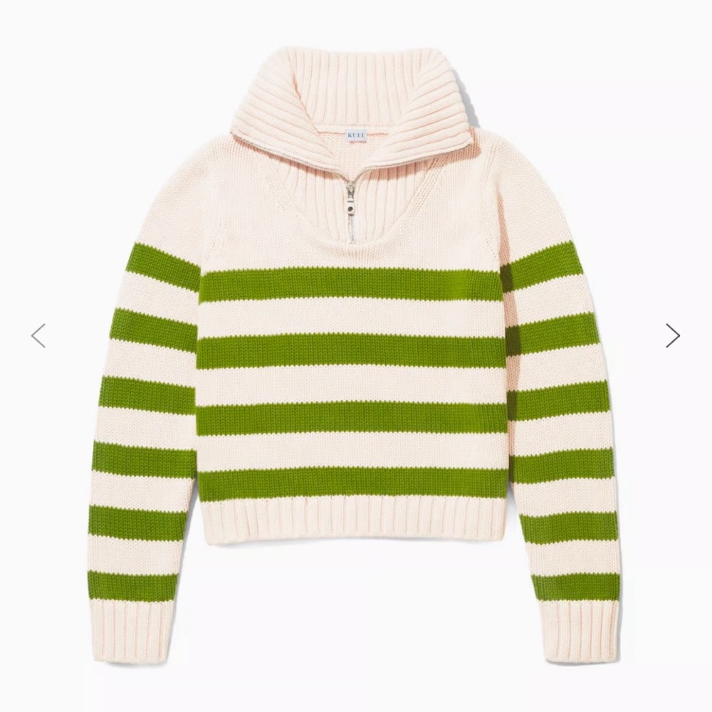 KULE Cream and Green Striped Sweater